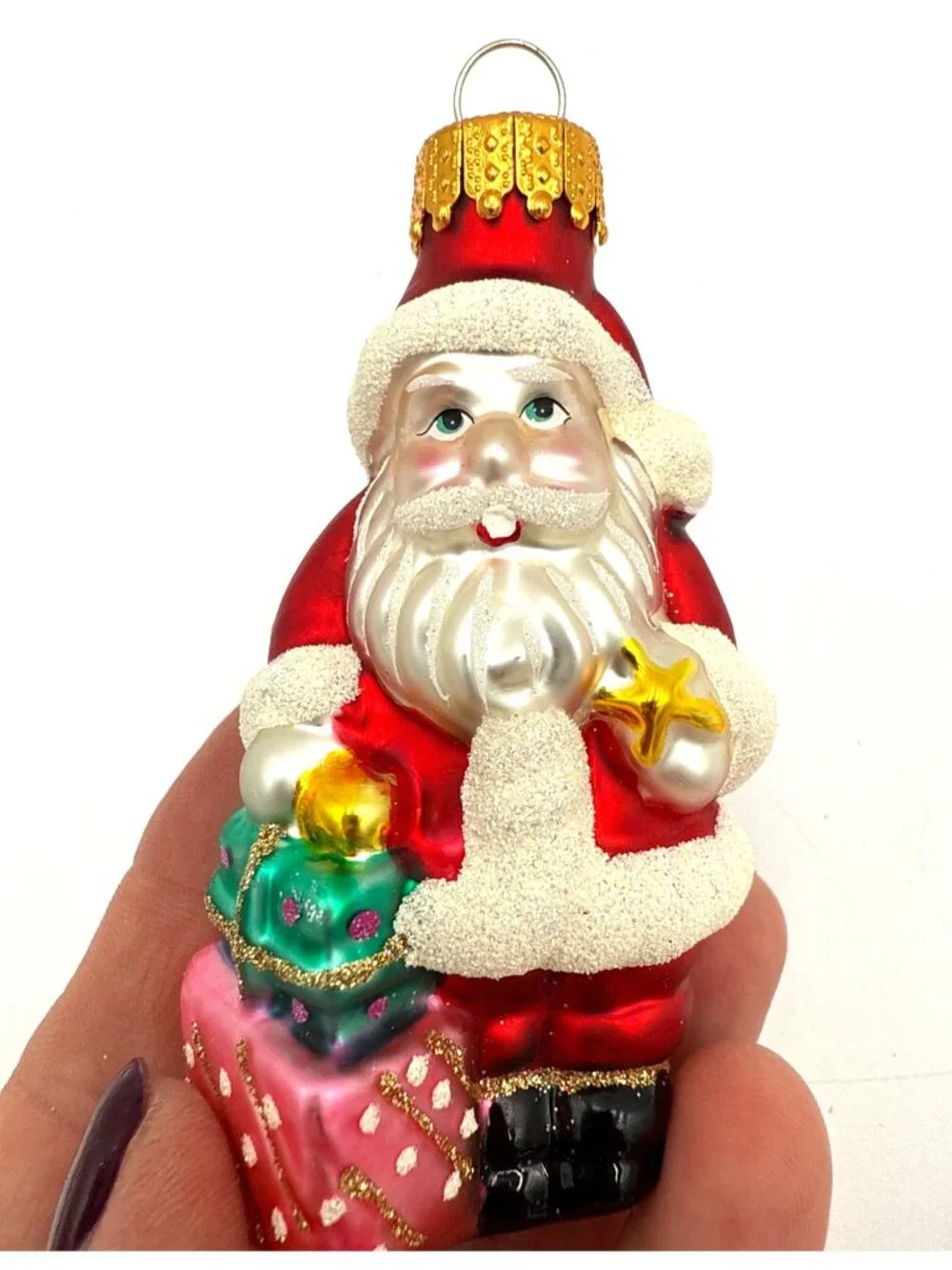 Hand-Painted Glass Santa Claus Christmas Ornaments Set Of 4 Retro Holiday